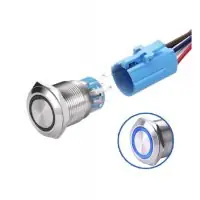 LED vízálló kapcsoló 19 mm - Kék háttérvilágítás, 12 - 24V Árengedmény