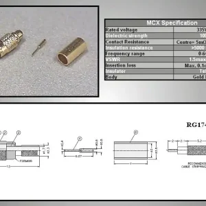 Legjobb ár MMCX apa-dugó ( krimpelhető RG174) 50Ohm