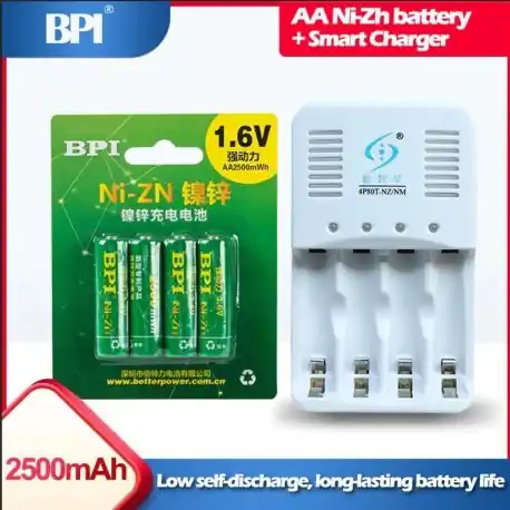 Exkluzív ajánlat 4db 1.6v AA 2500mWh Ni-Zn NiZn újratölthető akkumulátor készlet 1db intelligens töltő kábellel Ni-Zn Ni-Mh AA AAA