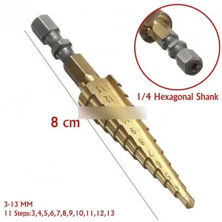 3-13MM Titán bevonatú Step fúró 1/4 "HSS fej Biztonságos vásárlás