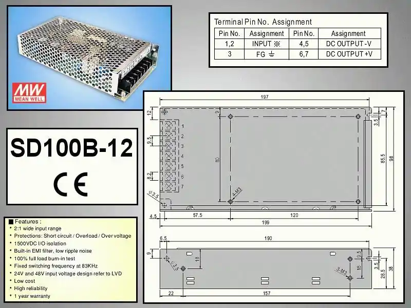 Vedd meg most Mean Well SD-100B-12 tápegység 19...36VDC 100W +12VDC 8.5A