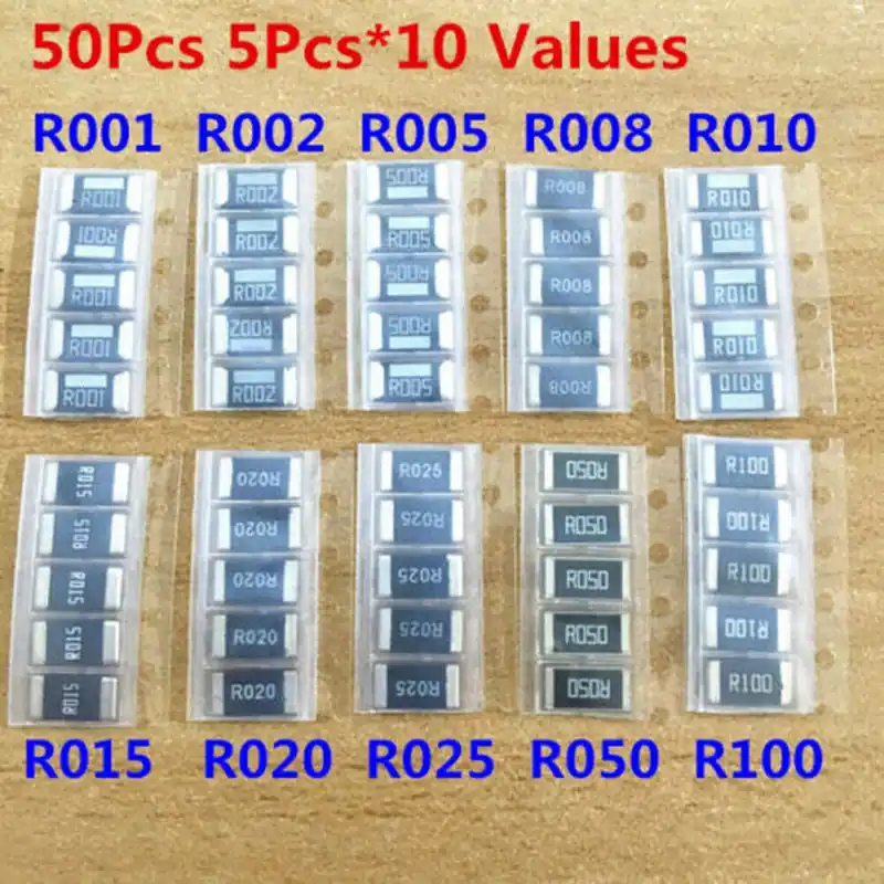 Nincs szín - 50X 10 értékű 2512 SMD ötvözetű ellenállókészlet, készlet RS R001 R005 R010 R050 R100 ÚJ Outlet