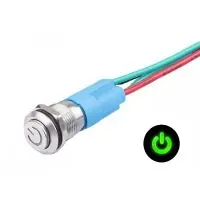 Prémium LED vízálló kapcsoló kiemelkedő érintőpanellel 12 mm - Zöld, 12 - 24V