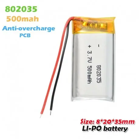 1 DB - 1 / 2db 3.7V 500mAh 802035 polimer lítium akkumulátor MP3 MP4 MP5 Bluetooth headset figyelő kaputelefonhoz Li-polimer Árengedmény