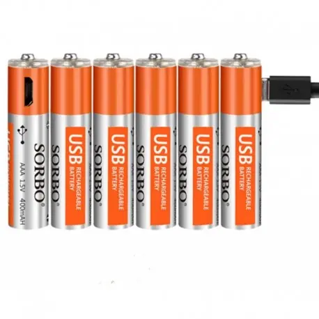 Legkelendőbb Forró eladó 6db SORBO 1.5V 400mAh újratölthető AAA Lipo akkumulátor 4 az 1-ben töltőkábellel