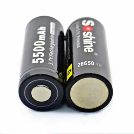 Olcsóbb 2db / tétel Soshine 26650 3.7V 5500mAh védett újratölthető Li-ion lítium akkumulátor