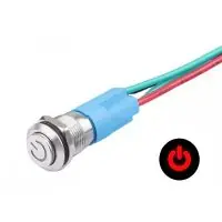 LED vízálló kapcsoló kiemelkedő érintőpanellel 12 mm - Piros, 12 - 24V Szuper akció