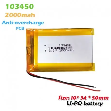 1 DB - 103450 3,7 V 2000 mAh lítium polimer akkumulátor 103450 MP4 MP5 GPS navigátorhoz E-book Solar Lamp kamera Li-po Legjobb ár