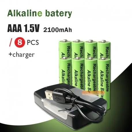 Kedvezményes ár 8PCS 2100mah alkáli újratölthető akkumulátor AAA 1.5V 2100mah 4 bővítőhelyes intelligens alkáli akkumulátor töltő
