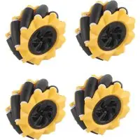Különleges ajánlat Robotikai Mecanum kerekek 80 mm – 4 irányú kerekek készlet, sárga (6.7 mm agy)
