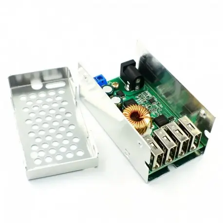 DC-DC 9V 12V 24V 36V - 5V lépcsős hátlap 5A 4 USB kimeneti bak átalakító tápegység modul alumínium héjjal telefonokhoz Szezonális akció