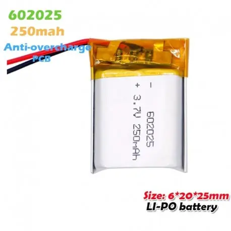 2db - 602025 3,7 V 250 mAh lítium polimer újratölthető akkumulátor Mp3 MP4 MP5 GPS játékokhoz Bluetooth fejhallgató Olcsóbb