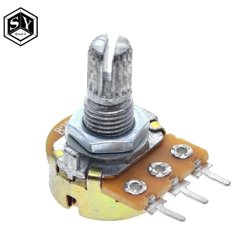 Ellenállás: 50K Ohm - 1db WH148 lineáris potenciométer 15 mm-es tengely anyákkal és alátétekkel 3 tűs WH148 B1K B2K B5K Akció