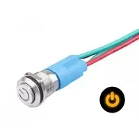 Biztonságos fizetés LED vízálló kapcsoló kiemelkedő érintőpanellel 12 mm - Sárga, 12 - 24V