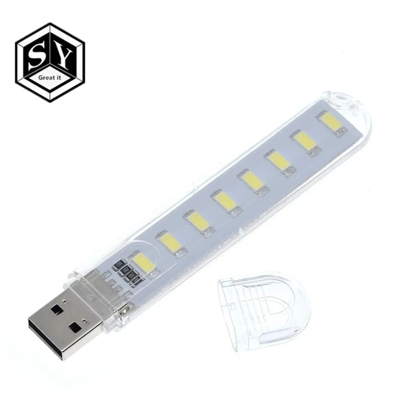 Legnépszerűbb meleg fehér - Mini Védhető USB éjszakai lámpa 8leds 5730 SMD könyvlámpa 5V PC-s laptopokhoz Mobil mobil tápellátó