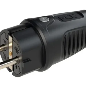 Azonnal elérhető Dugvilla ipari +fekete gyűrű 2P+F 16A egyenes 250V fekete gumi csavaros IP54 Taurus PCE