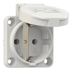 Biztonságos fizetés Háztartási dugalj beépíthető 2P+E +csapófedél 16A 3P 250V műanyag 50x50mm szürke IP54 S-Nova PCE