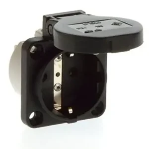 Ajánlat Háztartási dugalj beépíthető 2P+E +csapófedél 16A 3P 250V műanyag 50x50mm fekete IP54 S-Nova PCE