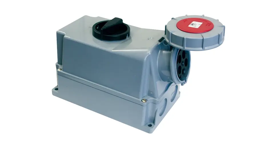 Ipari dugalj tokozott 3P+N+E mechanikai zár 63A IP67 5-pólus 400V(50+60Hz) piros műanyag-ház PCE Különleges ajánlat
