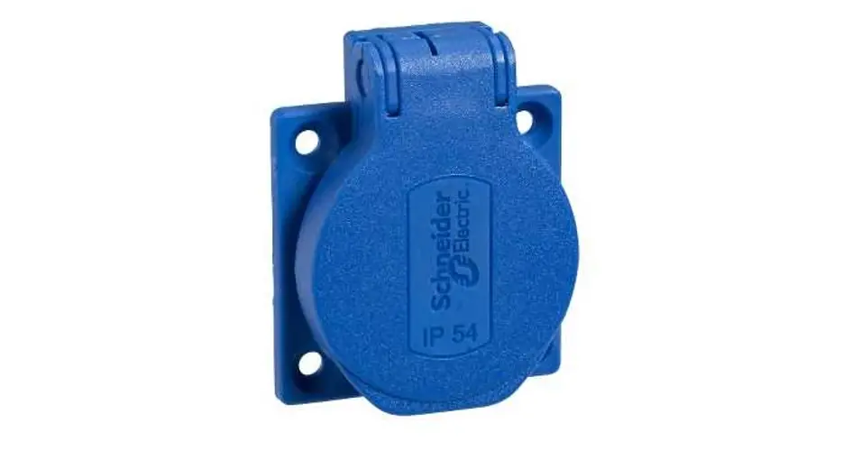 Akciós ár Ipari dugalj falra szerelhető 2P+E 16A 3P 250V műanyag 50x50mm kék egyenes IP54 PratiKa Schneider