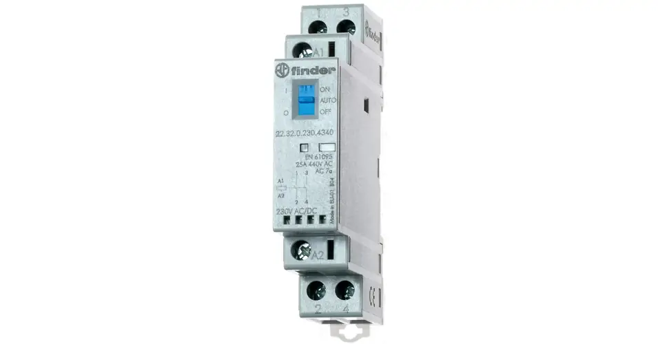 Installációs kontaktor sorolható 25A 250-440V AC 2-z 24V AC/DC-műk 1mod 22.32.0.024.4340 FINDER Azonnali szállítás