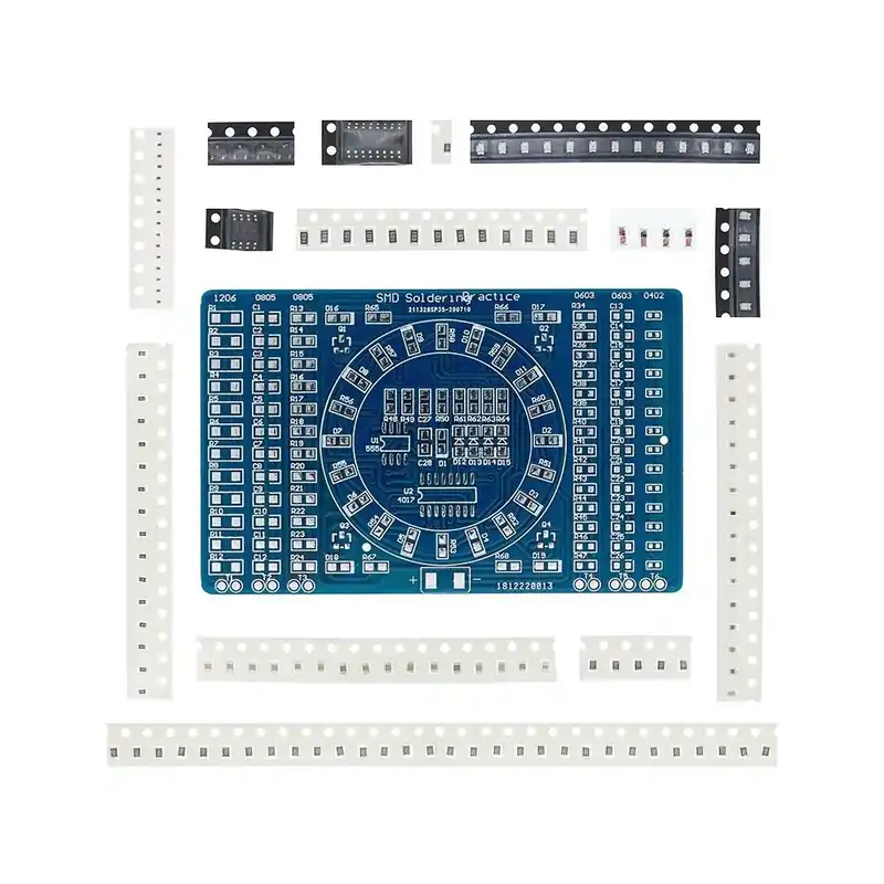 Vedd meg online CD4017 forgó LED SMD NE555 forrasztólap barkácskészlet Fanny Skill Training elektronikus öltöny