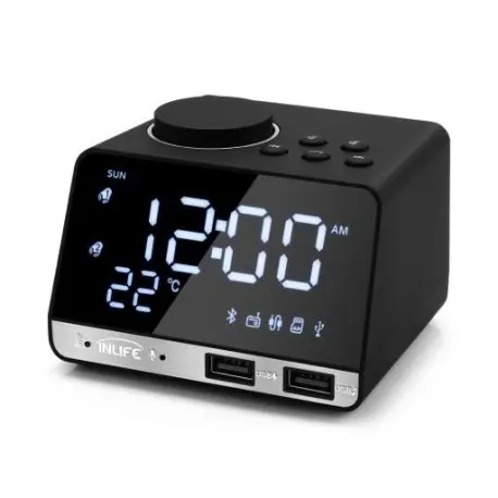 Csomag: EU csatlakozó - K11 Bluetooth-kompatibilis 4.2 rádiós ébresztőóra hangszóró 2 USB porttal LED digitális Biztonságos vásárlás
