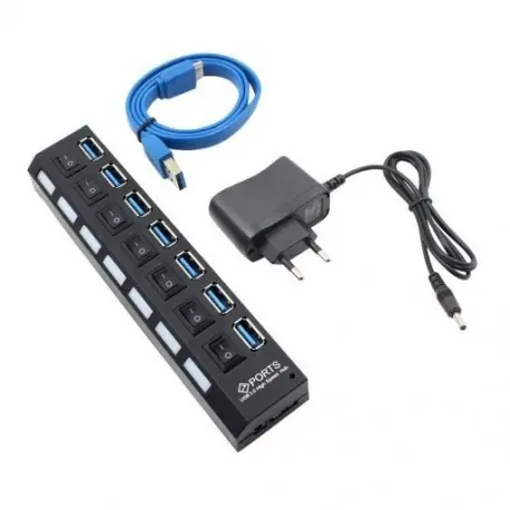 Bestseller Szín: 7 portos EU-val - USB Hub 3.0 Hub USB 3 0 Multi USB Splitter USB 3 Hab Használja Tápadapter USB 2.0 Hub 4/7 port