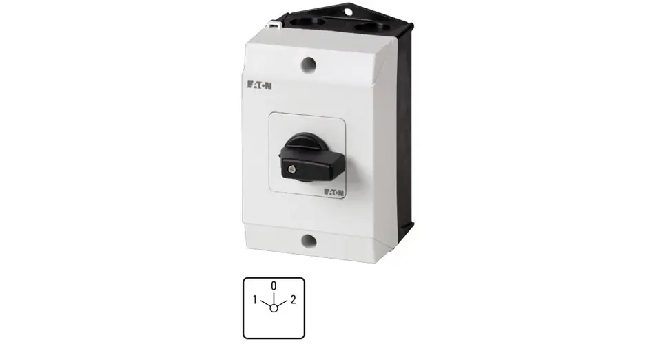 Terhelés irányváltó kapcsoló 3-pólus 20A 4kW/AC-3/400V ráépíthető tokozott T0-3-8401/I1 EATON Legnépszerűbb