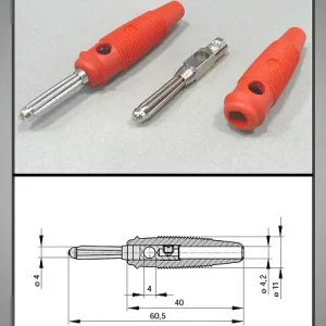 4mm banándugó piros csavaros 60V/16A Akciós ár