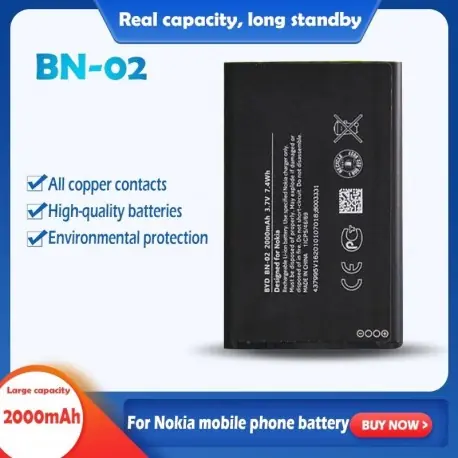 Különleges ajánlat Névleges feszültség: 3,7 V - 1PCS BN-02 BN 02 3.7V 2000mAh lítium újratölthető akkumulátor Nokia XL 4G RM-1030 RM-1042