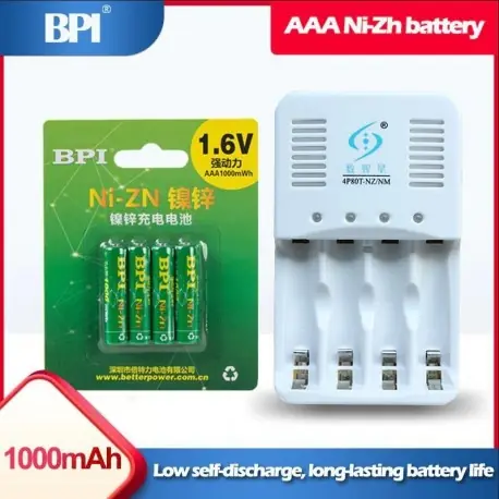Vásárlói kedvenc 4db 1.6v AAA 1000mWh Ni-Zn NiZn újratölthető akkumulátor készlet 1db intelligens töltő kábellel Ni-Zn Ni-Mh AA AAA