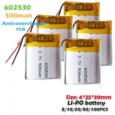 100PCS - 3.7V 500mAh 602530 lítium polimer újratölthető akkumulátor MP3 MP4 GPS játékolvasó tollhoz Smart Watch Legkelendőbb