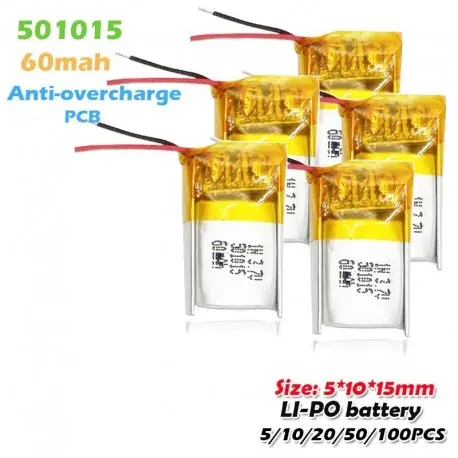 50PCS - 501015 3,7v 60mAh lítium polimer újratölthető akkumulátor MP3 MP4 DIY bluetooth fejhallgató felvevő Biztonságos fizetés
