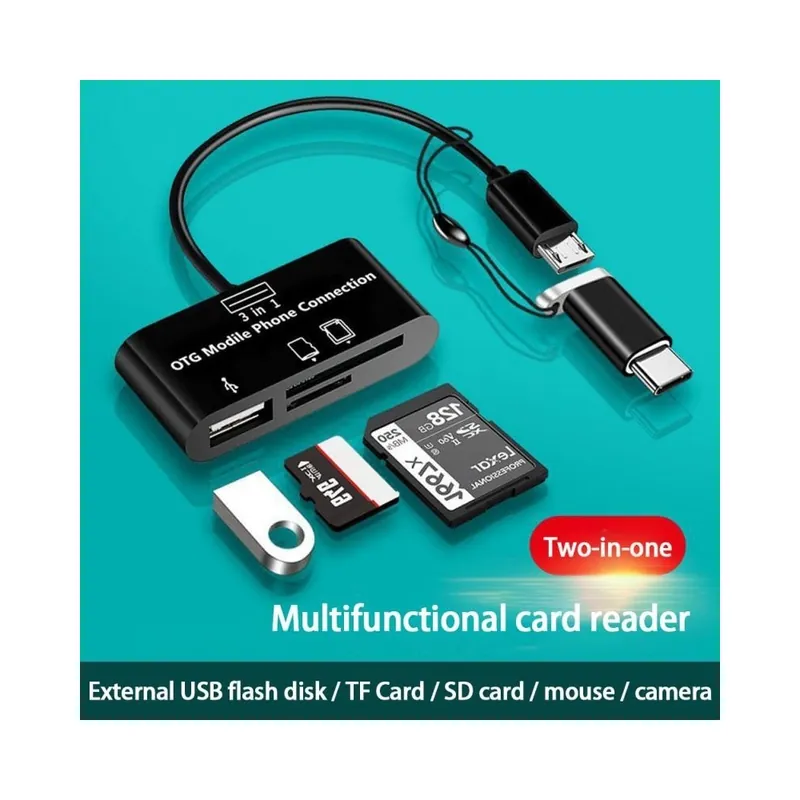 Biztonságos fizetés Fekete szín - 3 In 1 Micro USB Type-C OTG Univerzális bővítőkártya-olvasó Többfunkciós kártyaolvasó TF/SD/U Lemez