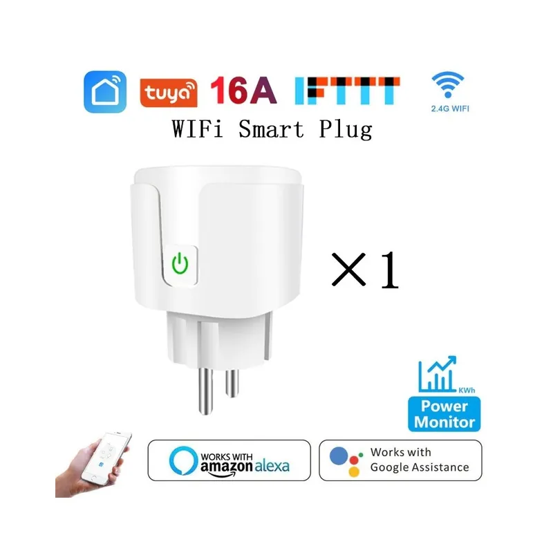 Csomag: 1 db - WiFi Smart Plug 16A EU Socket Tuya Smart Life APP Munka az Alexa Google Home Assistant hangvezérléssel Azonnal elérhető