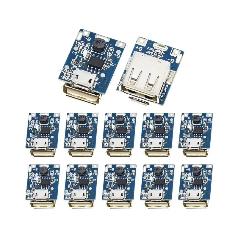 Árengedmény 12db 5V Boost Step Up tápegység Lithium LiPo akkumulátortöltő védőkártya LED kijelző USB barkács töltőhöz 134N3P