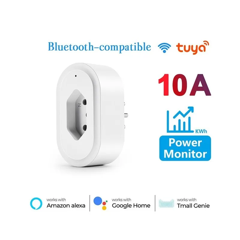 Köteg: 10A - 16A WiFi Smart Plug Brazil Power Monitor távvezérlésű hangvezérlés kimeneti időzítő aljzattal az Alexa Árcsökkenés