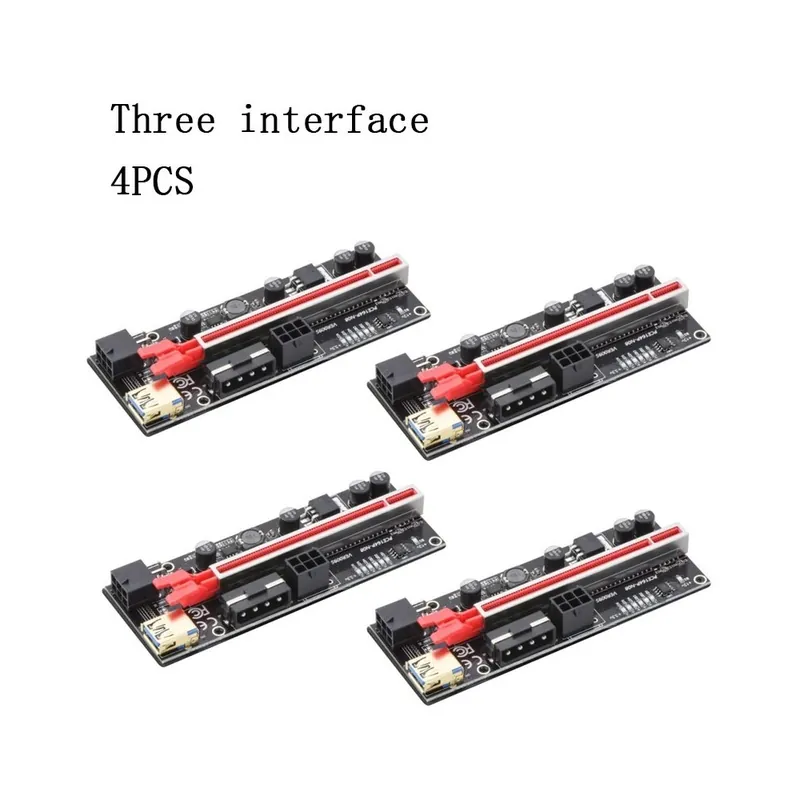 Szín: 3 interfész 4db - Gyors szállítás PCI-E pcie Riser 010s Plus Express 1X 4x 8x 16x Extender PCI E USB Riser GPU Kedvezmény