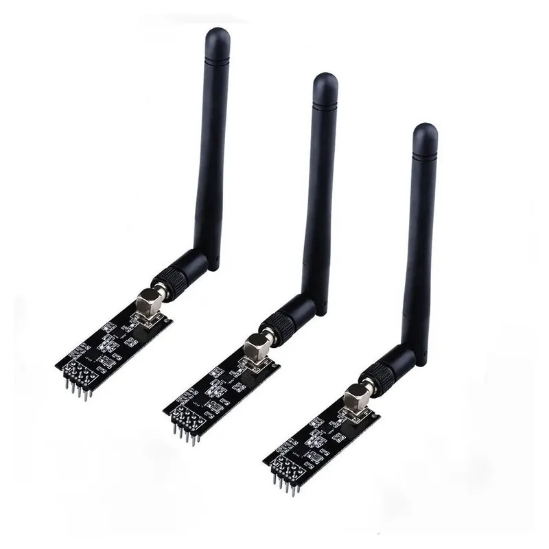 Olcsóbb 3 DB - 3db/tétel NRF24L01 PA LNA RF adó-vevő modul antennával 2,4 GHz 1100m 3db NRF24L01Breakout Adapter beépített 3,3V