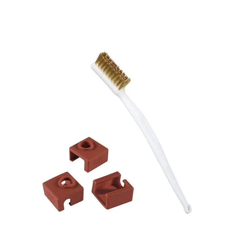 Gyors szállítás Barna - 3D nyomtatótisztító kefe rézhuzal és 3 db fűtőblokk szilikon burkolata MK7/8/9 Hotend extruder Creality CR-10/S4