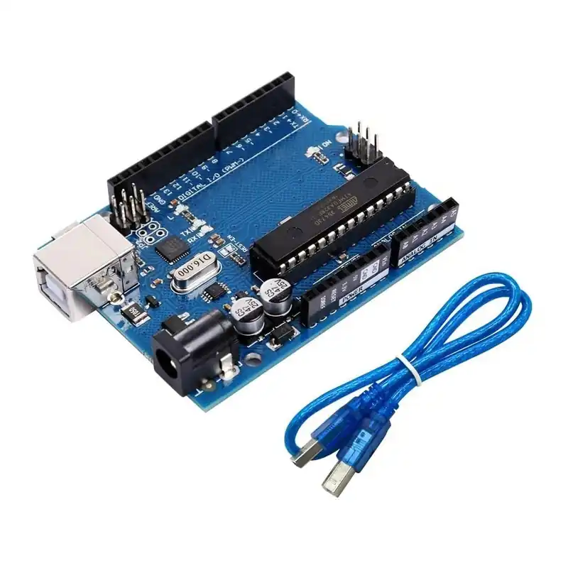 Vásárlói kedvenc kábellel - 1 készlet UNO R3 hivatalos dobozhoz ATMEGA16U2 MEGA328P Chip Arduino UNO R3 Fejlesztőkártya USB KÁBEL