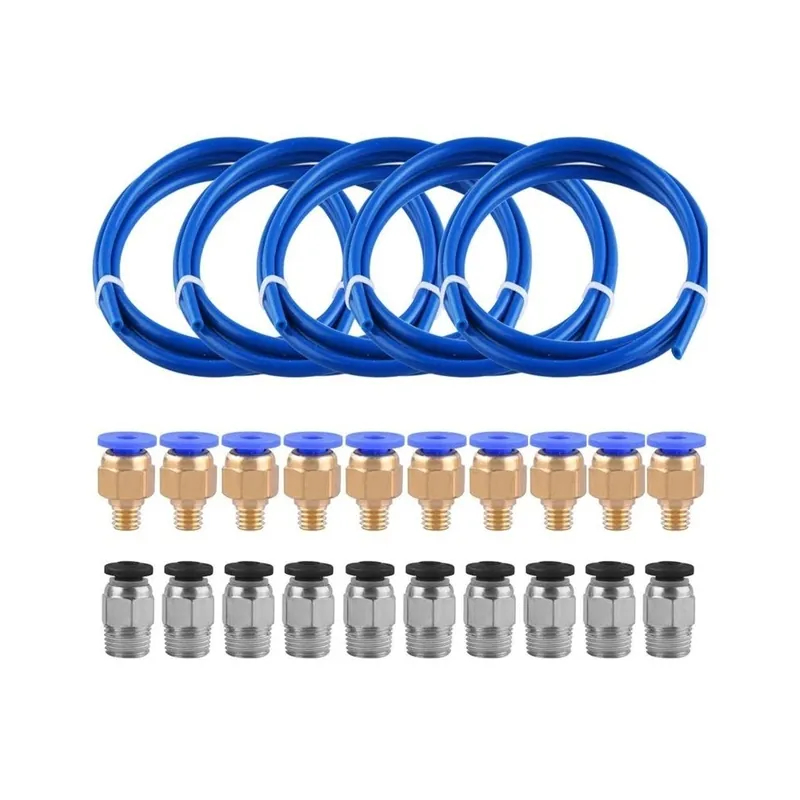 Szuper ajánlat 5 db cső kék PTFE cső (1 M) 10 db C4-M6 és 10 db PC4-M10 illesztő csatlakozóval 3D nyomtatóhoz, 1,75 mm-es filament