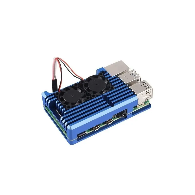 Kék - Raspberry Pi 4 B fémházhoz, páncéltokhoz kettős hűtőventillátorral, alumíniumötvözet sugárzás- és Ajánlat