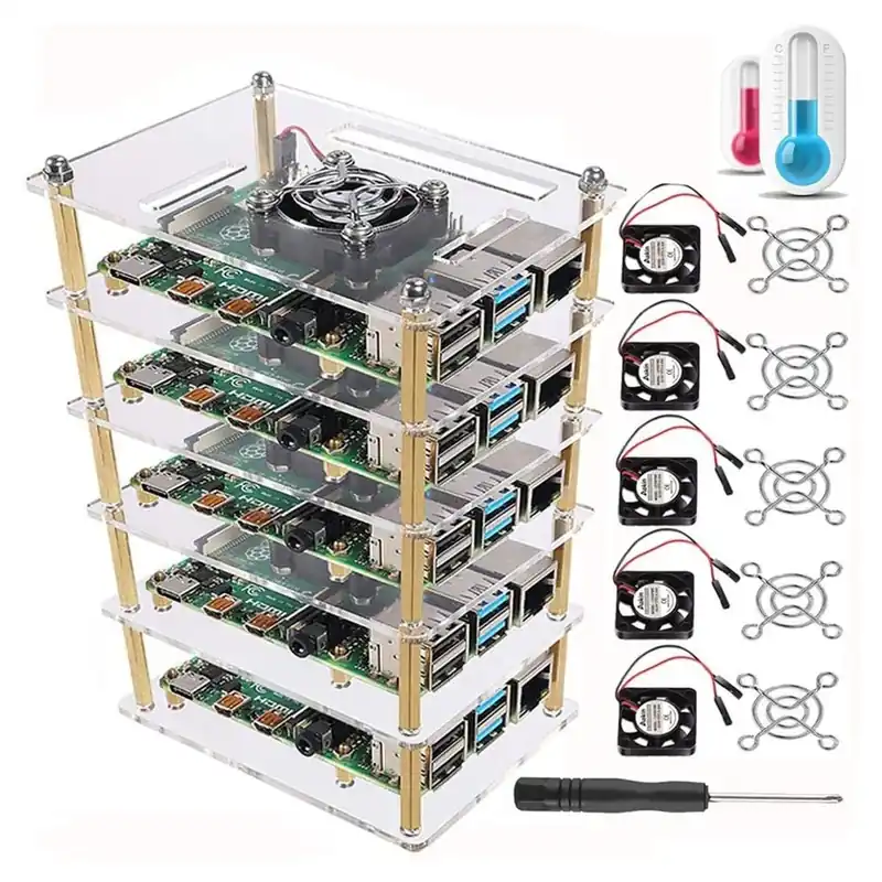 5 réteg - Raspberry Pi 4 B tok Raspberry Pi 5 rétegű tok hűtőventillátorral Raspberry Pi 4, Pi 3 B B , Pi 2 B, Pi B tok Azonnal elérhető