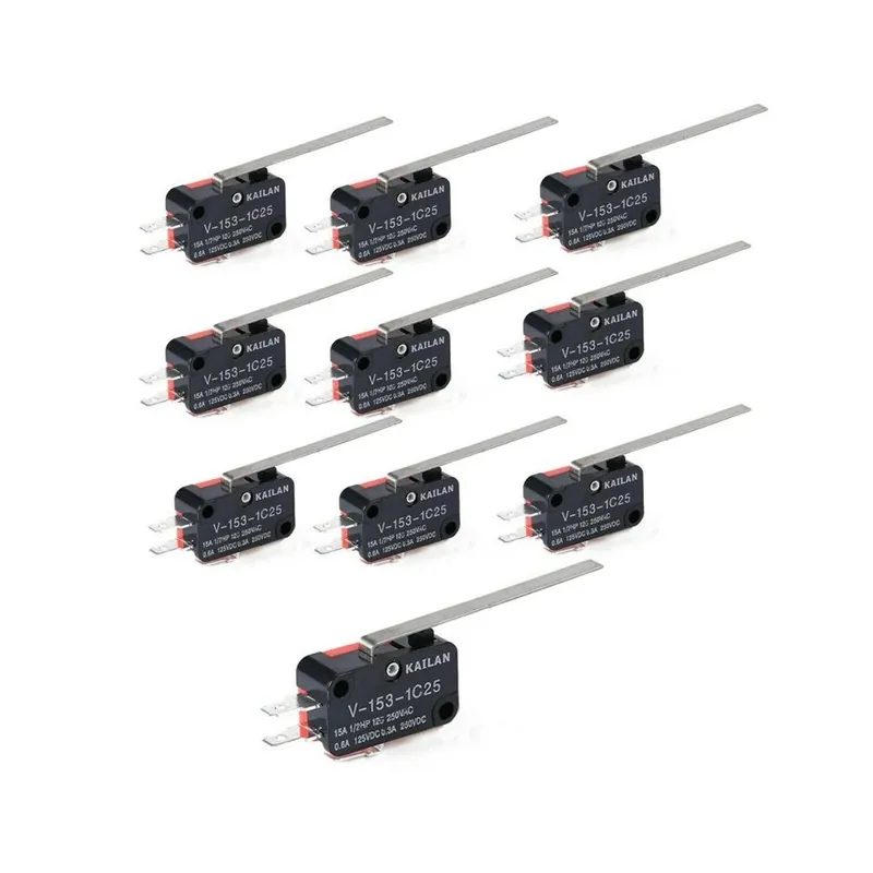 10db/tétel Elektromos mikrokapcsolók V-153-1C25 végálláskapcsoló hosszú egyenes csuklópántos kar típusú SPDT Alacsony ár