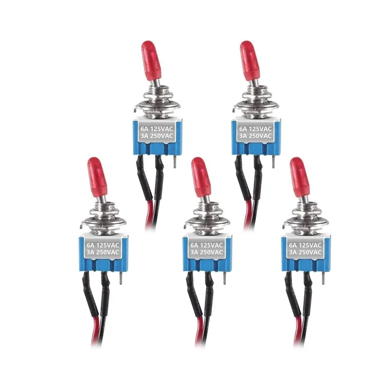 Biztonságos fizetés 5db/tétel Kapcsoló kapcsolók BE KI SPST 3v/5v/12v/24v/72v/110v/220v/240v/ mini billenőkapcsolók előkötőhuzallal