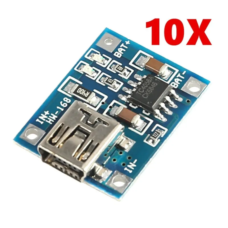 Népszerű 10 db - 10db/tétel Mini USB 5V 1A TP4056 lítium akkumulátortöltő modul töltőkártya védelemmel kettős funkcióval 1A Li