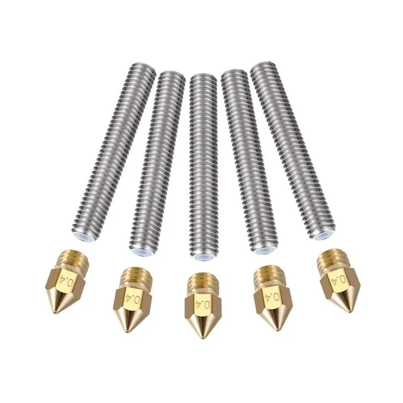 Kedvezmény 5db/tétel M6 x 40mm rozsdamentes acél fúvóka torok 5db 0,4mm sárgaréz extruder fúvókafejek Anet A8 MK8 Reprap 3D