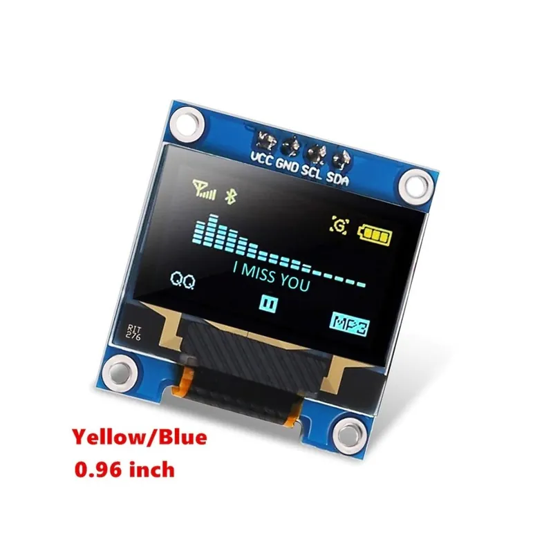 Kéksárga 0,96 - 0,91 hüvelykes 0,96 hüvelykes OLED IIC fehér/SÁRGA KÉK/KÉK 12864 OLED kijelzőmodul I2C SSD1306 LCD Alacsony ár